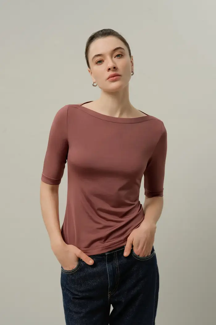 Top scollatura barca elastico in jersey Silk Breeze EURLegno di Rosa