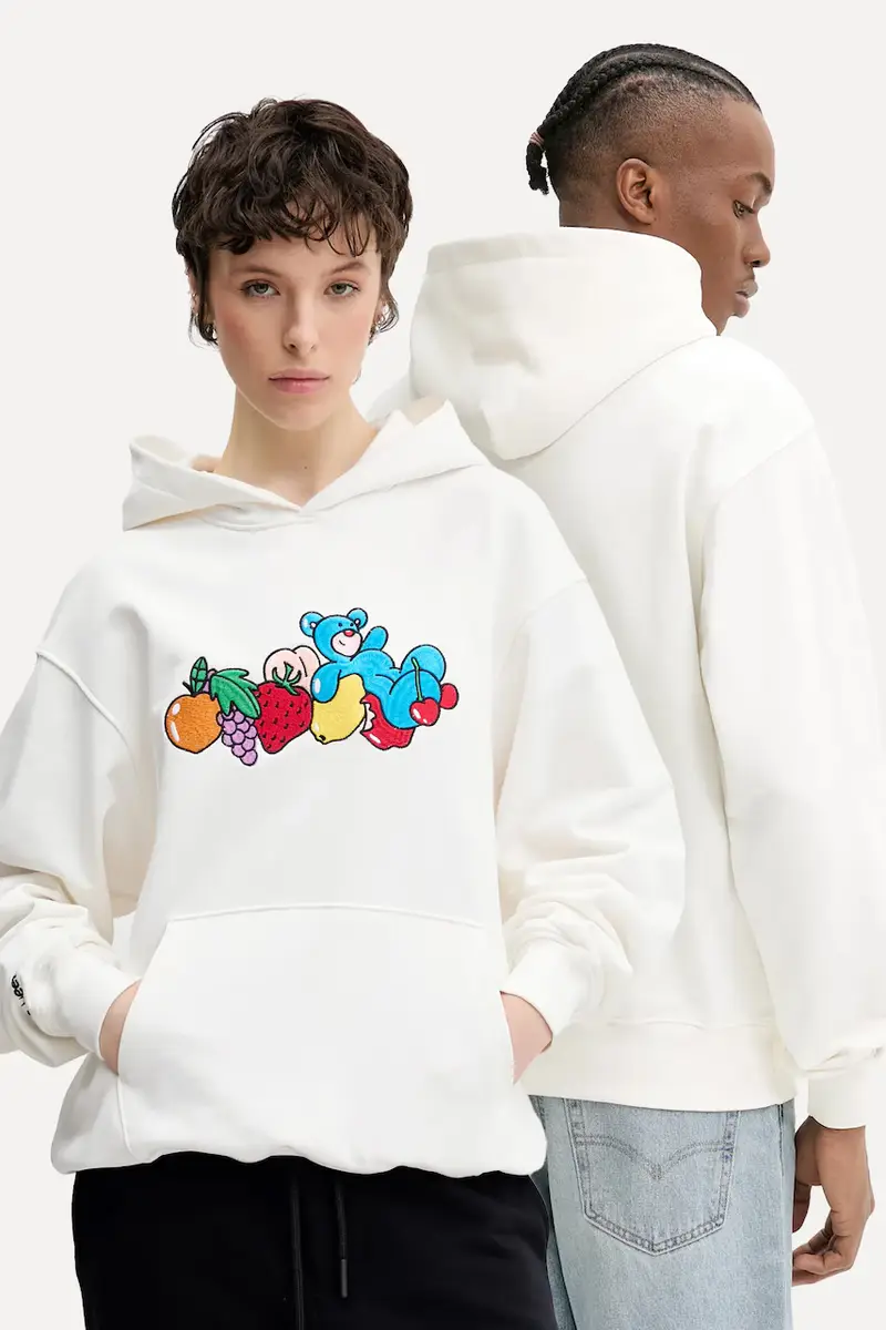 Inbetweeners felpa in cotone colore beige con cappuccio con applicazione S5TWUAHS032