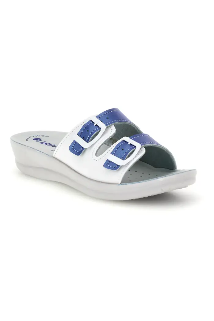 Ciabatte bianche e blu con doppia fibbia Inblu 62 VR [JEANS]