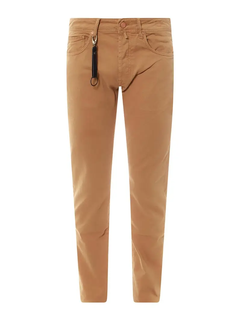 Incotex Pantaloni in cotone stretch con logo Marrone