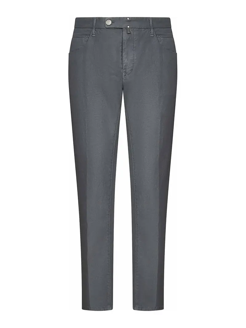 Pantaloni slim fit in cotone stretch e lino Grigio