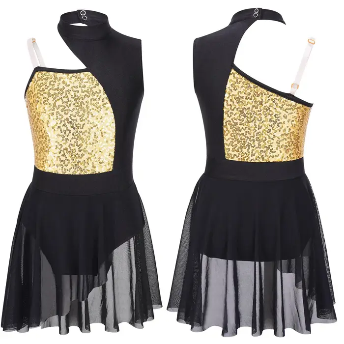 inlzdz Body da balletto per bambina, costume da danza contemporanea, abbigliamento da ballo, moderno, jazz, latino, lirico 5-6 Years oro