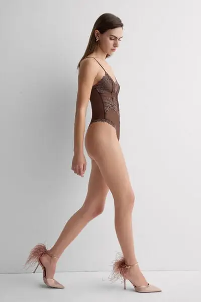 Intimissimi Body in Tulle e Pizzo Pretty Flowers Donna Marrone