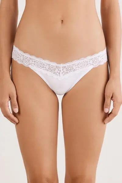 Intimissimi Brasiliana Stile Anni '80 in Pizzo e Cotone Donna Bianco