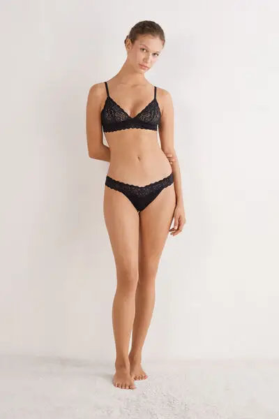 Intimissimi Brasiliana Stile Anni '80 in Pizzo e Cotone Donna Nero