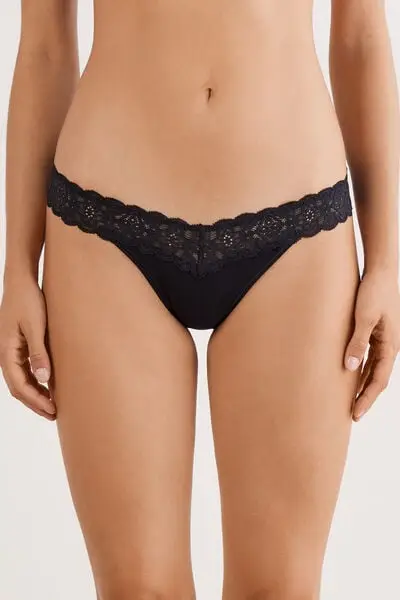 Intimissimi Brasiliana Stile Anni '80 in Pizzo e Cotone Donna Nero