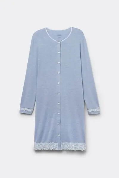 Intimissimi Camicia da Notte Aperta con Dettagli in Pizzo Blu