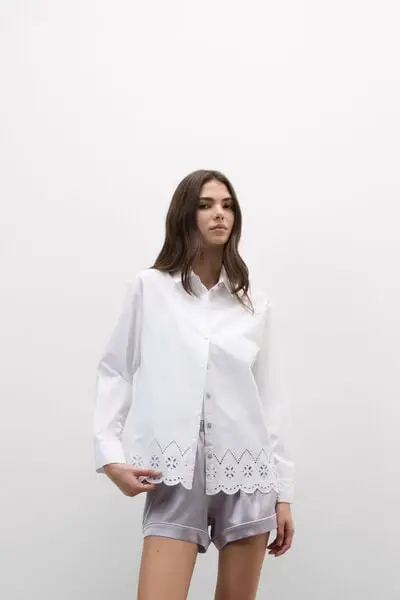 Camicia in Tela di Cotone Sangallo Made with Love Donna Bianco