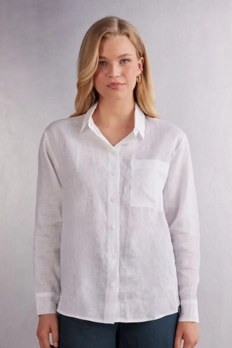 Intimissimi Camicia in Tela di Lino The Pure Linen Donna Bianco