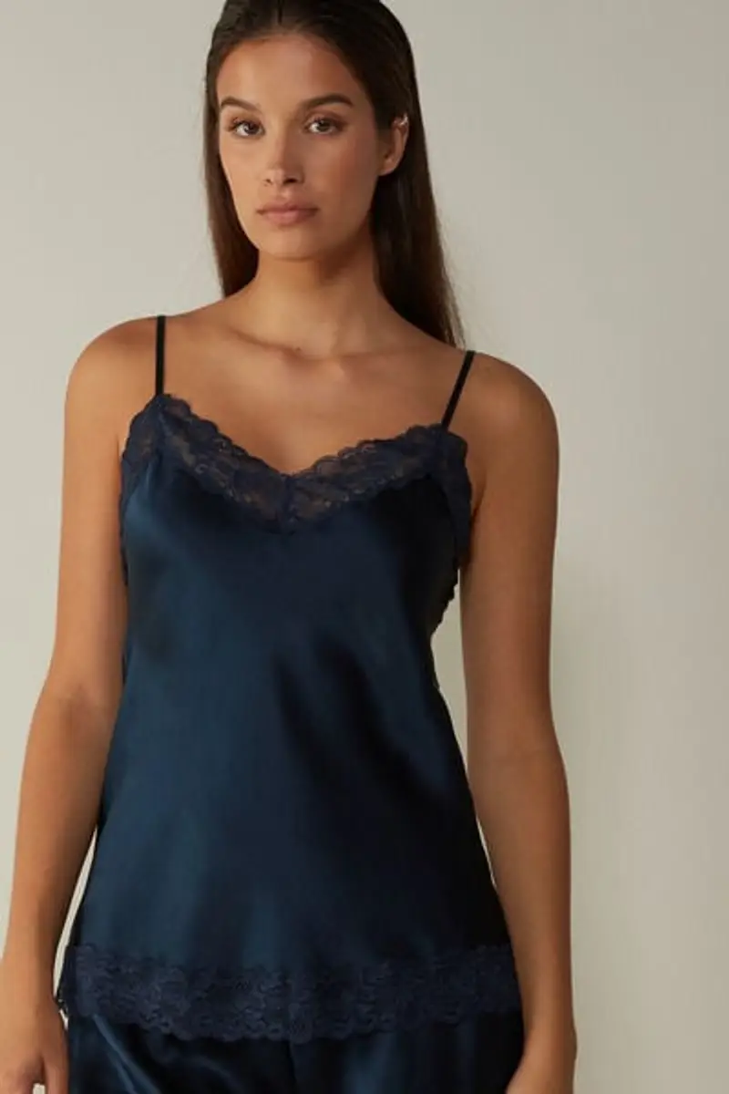 Intimissimi Canotta in Seta e Pizzo Donna Blu
