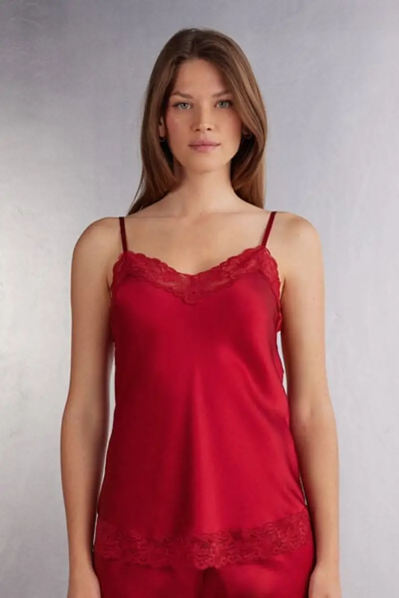 Intimissimi Canotta in Seta e Pizzo Donna Rosso
