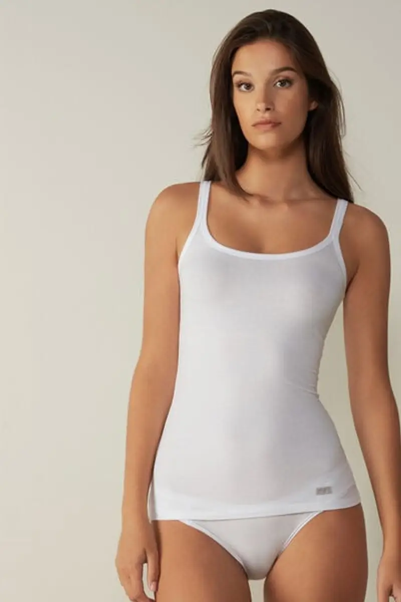 Intimissimi Canottiera con Spalla Stretta in Cotone Donna Bianco