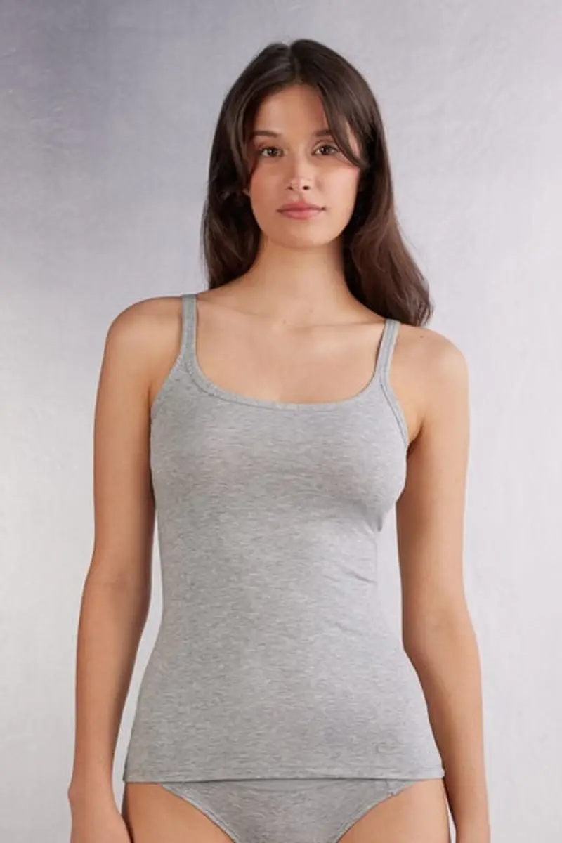 Intimissimi Canottiera con Spalla Stretta in Cotone Donna Grigio