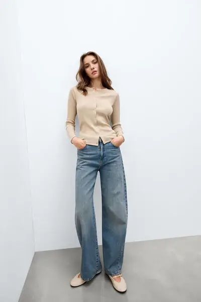 Intimissimi Cardigan a Costine in Cotone Lamè Donna Beige