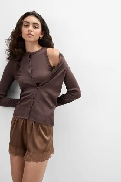 Intimissimi Cardigan a Costine in Cotone Lamè Donna Marrone