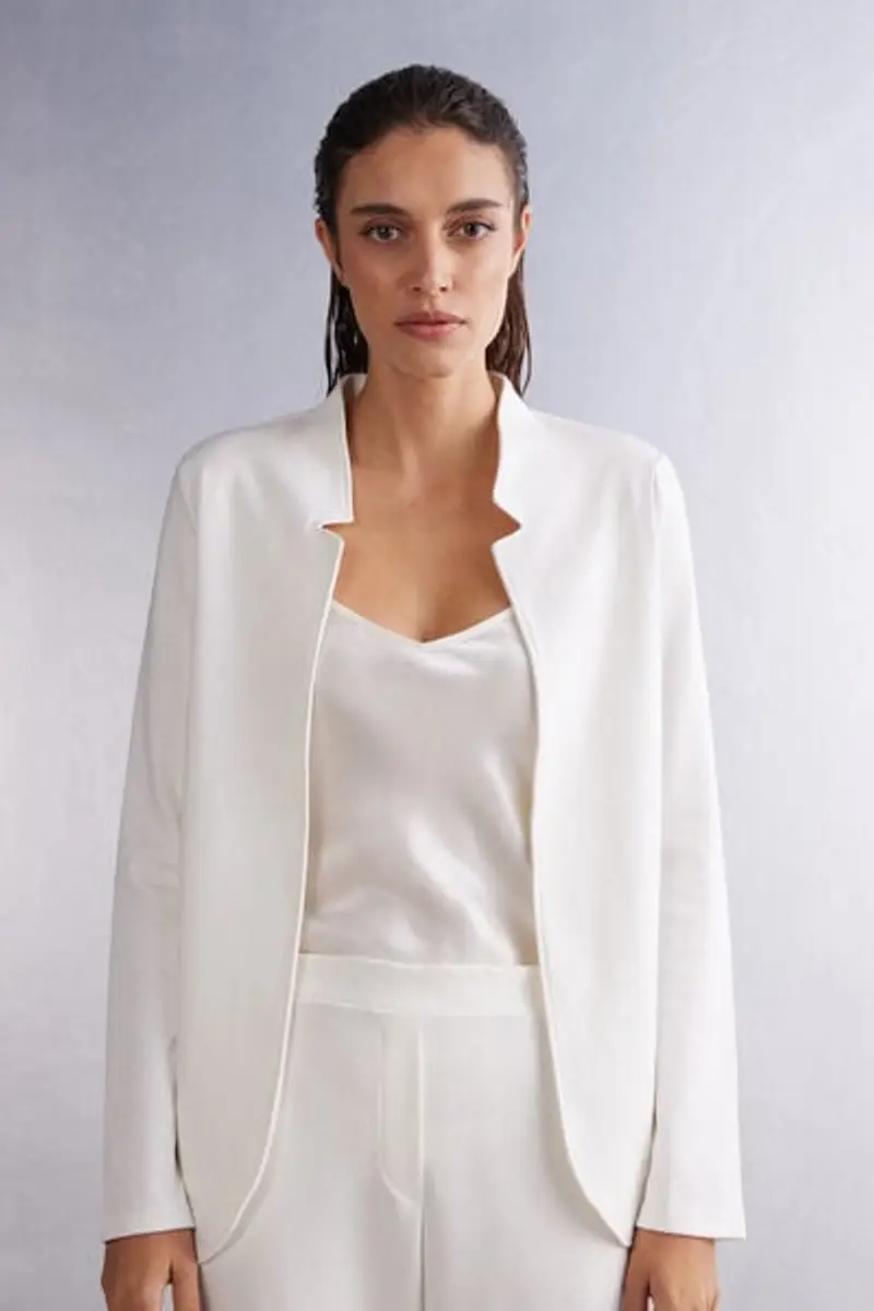 Intimissimi Giacca Manica Lunga in Interlock di Cotone Donna Avorio