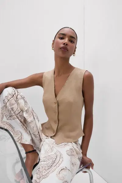 Intimissimi Gilet in Tela di Lino The Pure Linen Donna Beige