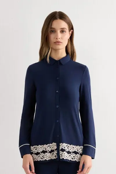 Intimissimi Maglia Aperta Davanti in Modal Pretty Flowers Donna Blu
