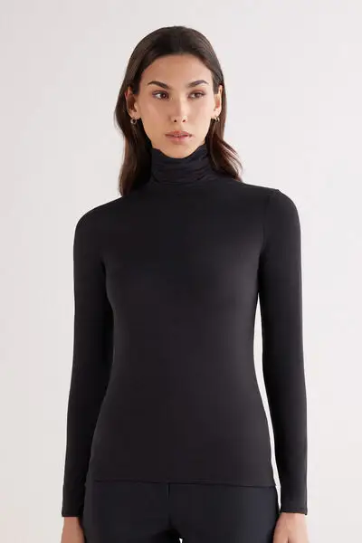 Intimissimi Maglia Collo Alto in Fresh Bamboo Donna Nero
