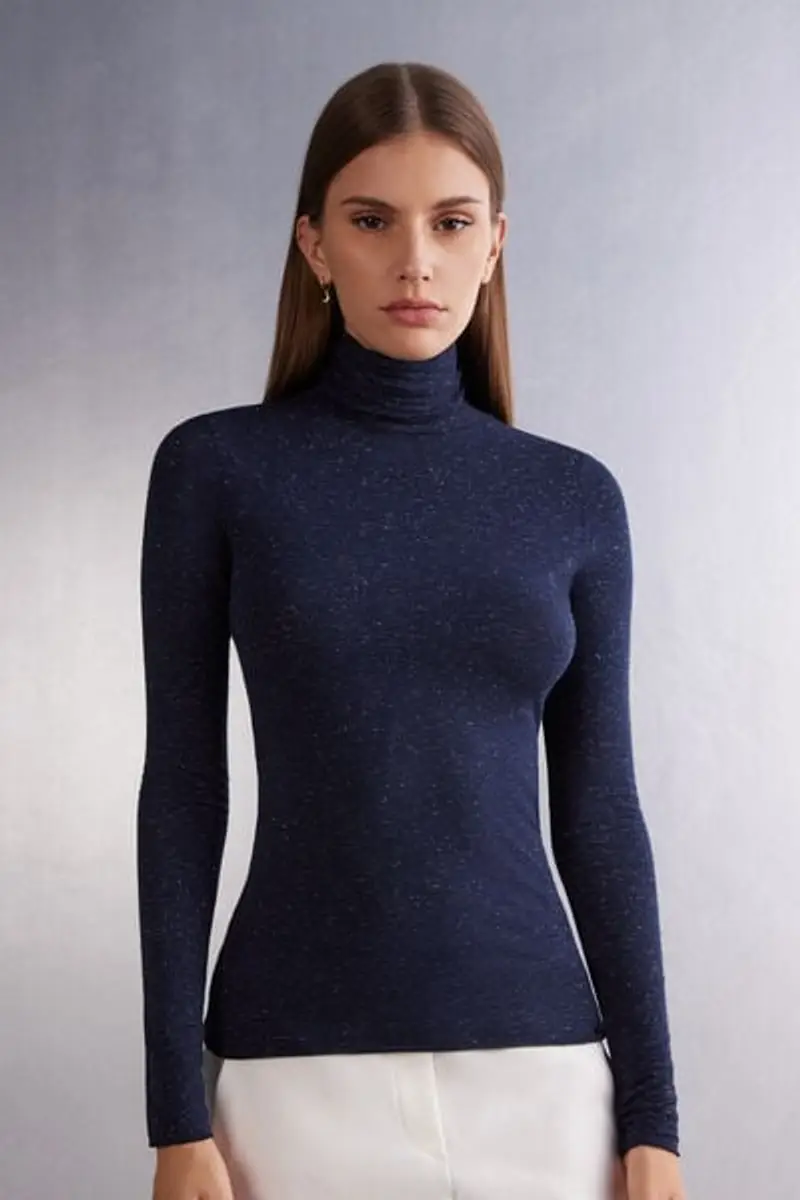 Intimissimi Maglia Collo Alto in Modal Light con Cashmere Lamè Donna Blu