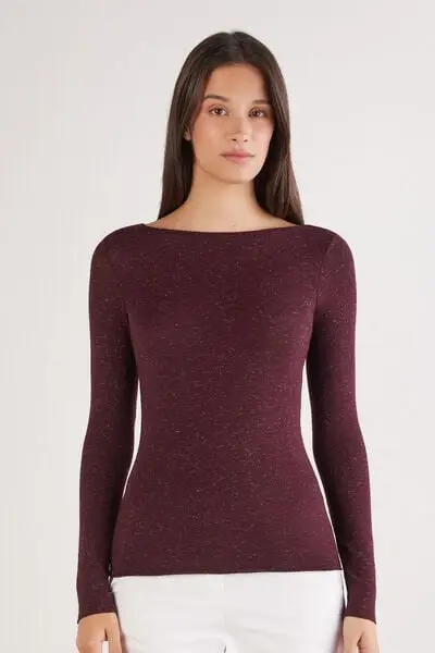 Intimissimi Maglia Girocollo in Modal Light con Cashmere Lamè Donna Bordeaux