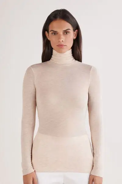 Intimissimi Maglia in Modal Ultralight con Cashmere Collo Alto Donna Beige