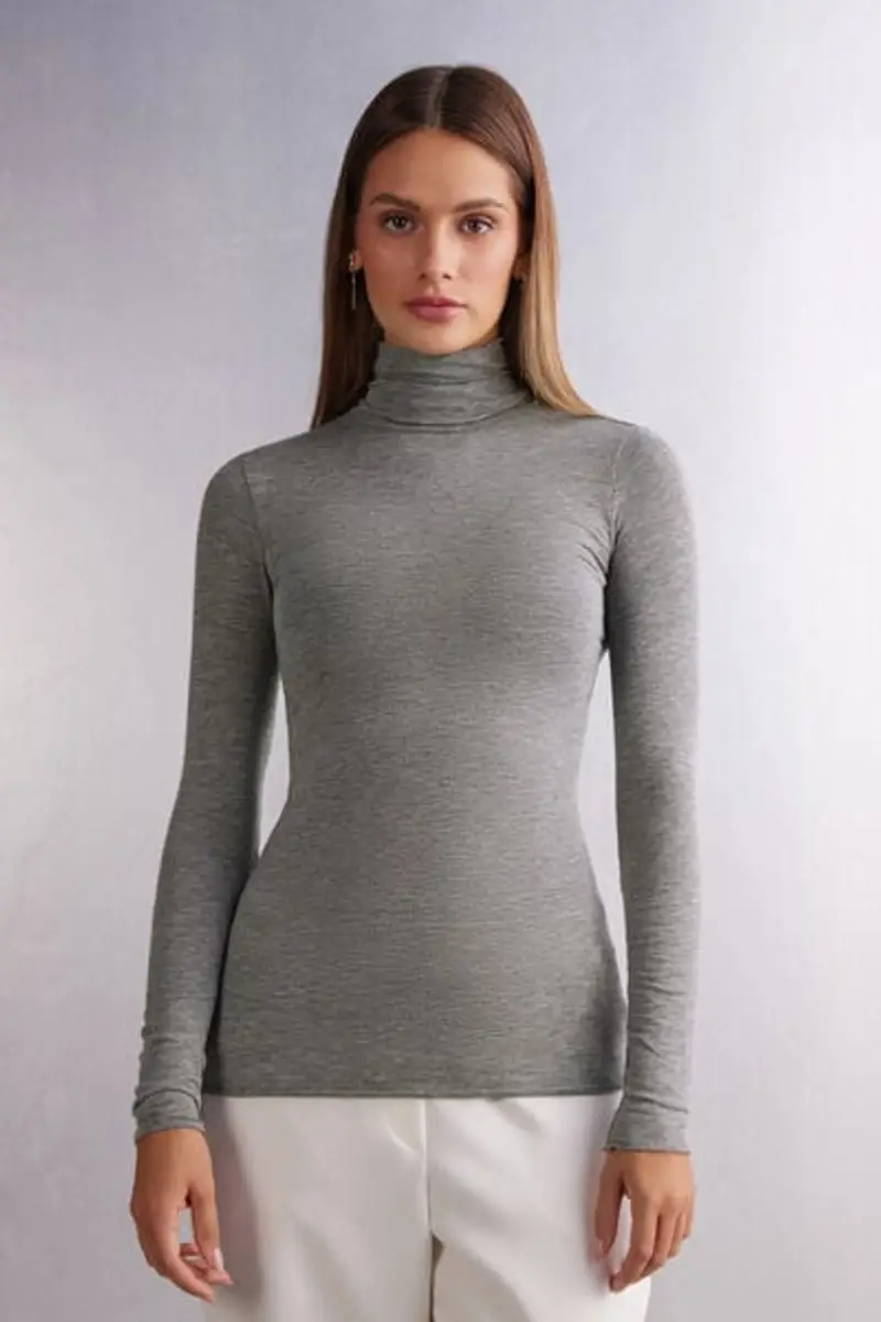 Intimissimi Maglia in Modal Ultralight con Cashmere Collo Alto Donna Grigio