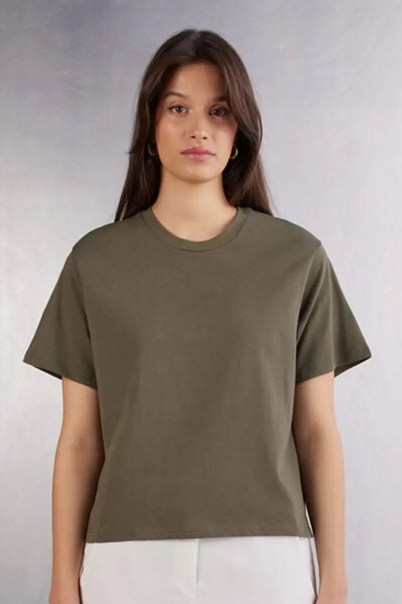 Intimissimi Maglia Manica Corta Boxy Fit in Cotone Donna Verde