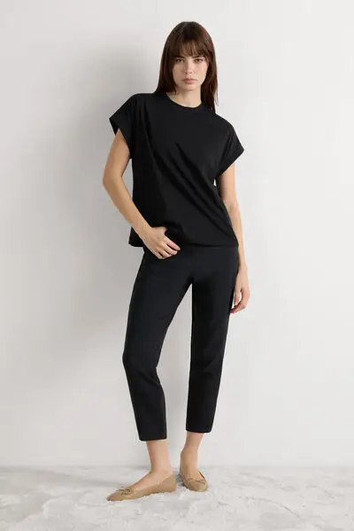 Intimissimi Maglia Manica Corta con Risvolto in Cotone Ultrafresh Donna Nero