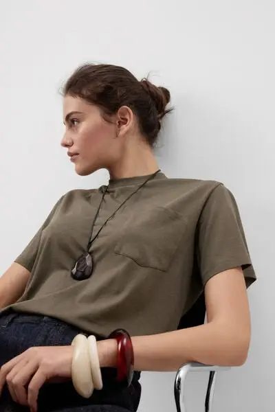 Maglia Manica Corta con Taschino in Cotone Ultrafresh Donna Verde