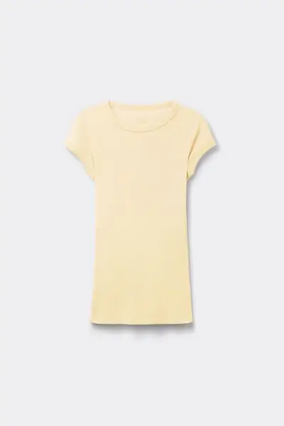 Maglia Manica Corta in Cotone Superior a Costine Donna Giallo