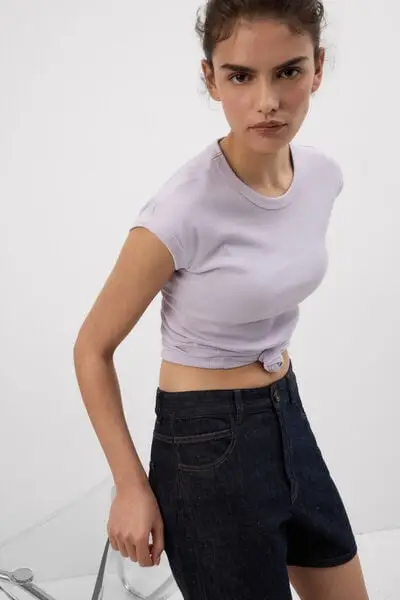 Intimissimi Maglia Manica Corta in Cotone Superior a Costine Donna Viola