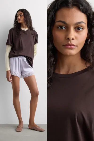 Intimissimi Maglia Manica Corta in Elevated Cotton Donna Marrone
