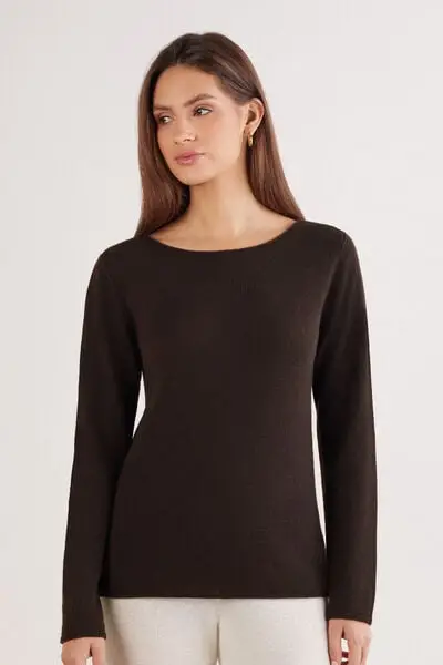 Intimissimi Maglia Manica Lunga 100% Cashmere Donna Marrone