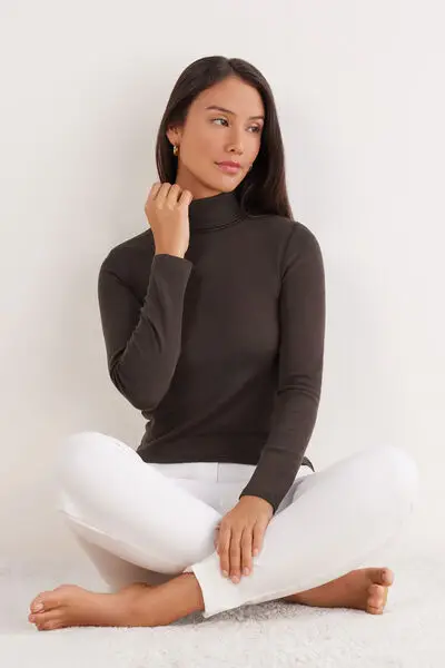 Intimissimi Maglia Manica Lunga Collo Alto 100% Lana Merino Donna Marrone