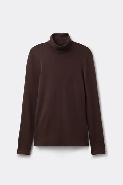 Intimissimi Maglia Manica Lunga Collo Alto 100% Lana Merino Donna Marrone