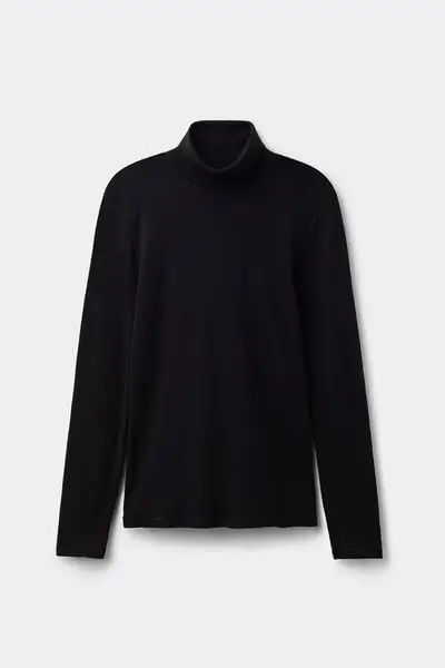 Intimissimi Maglia Manica Lunga Collo Alto 100% Lana Merino Donna Nero