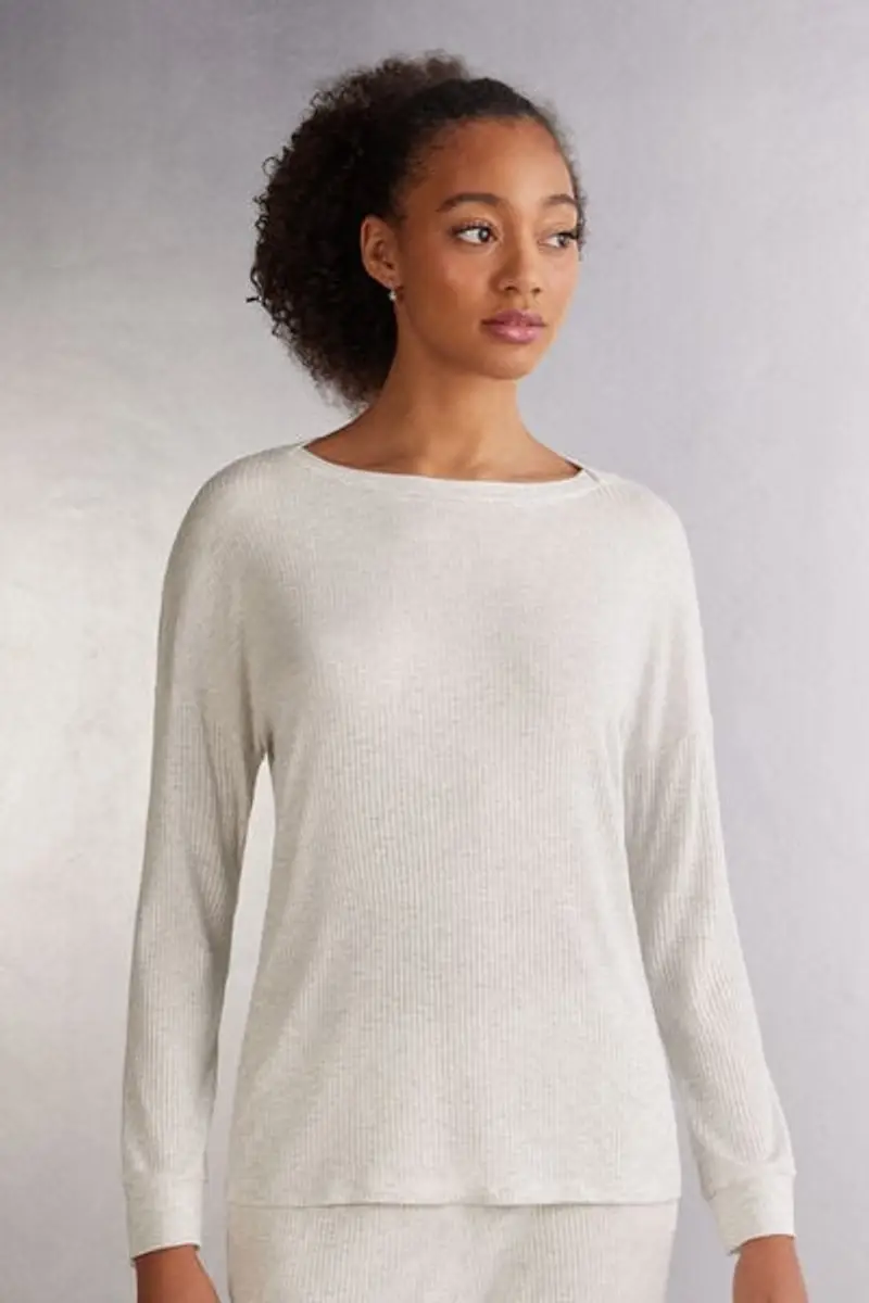 Intimissimi Maglia Manica Lunga con Scollo a Barchetta in Modal Chic Comfort Donna Grigio