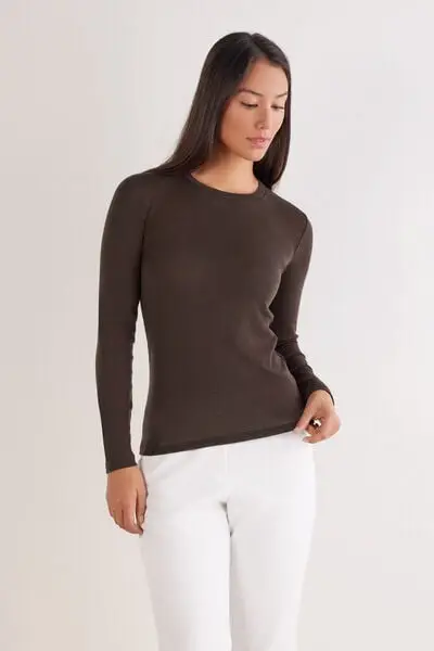 Intimissimi Maglia Manica Lunga Girocollo 100% Lana Merino Donna Marrone