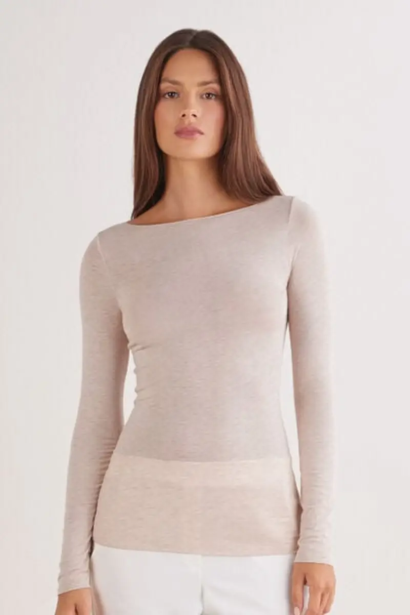 Intimissimi Maglia Manica Lunga in Modal con Cashmere e Scollo a Barchetta Donna Beige