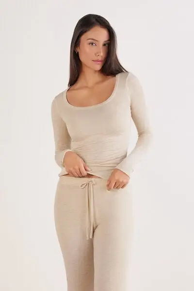 Intimissimi Maglia Manica Lunga Modal Ultralight con Cashmere Scollo Madonna Donna Beige