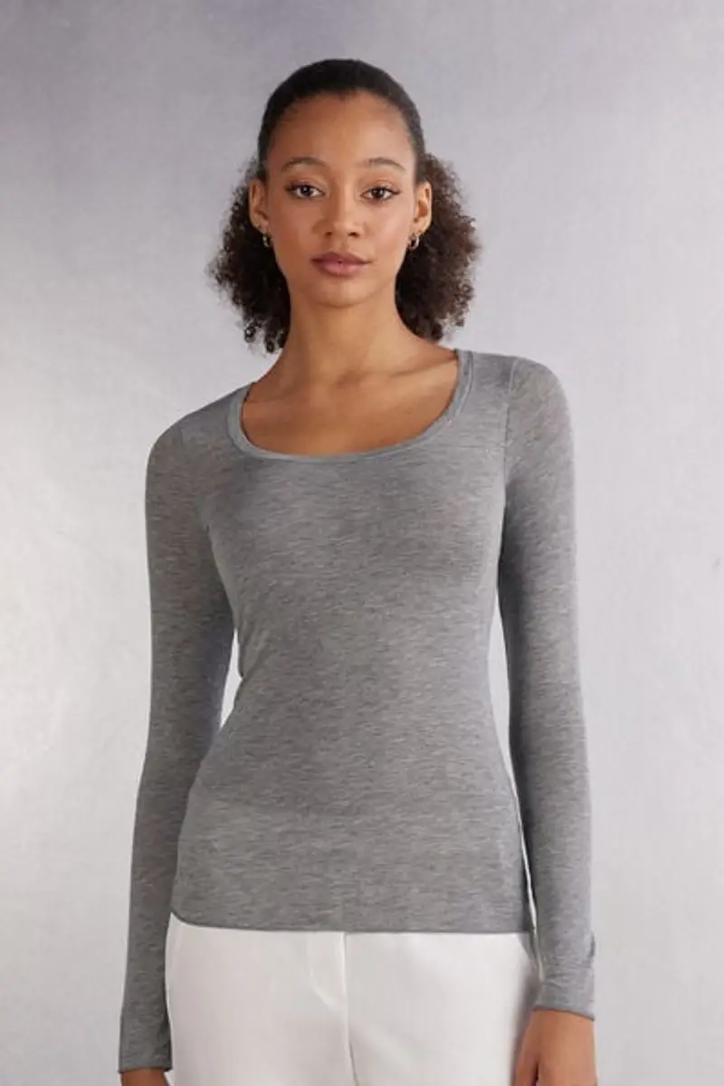 Intimissimi Maglia Manica Lunga Modal Ultralight con Cashmere Scollo Madonna Donna Grigio