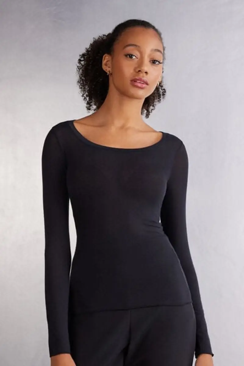Intimissimi Maglia Manica Lunga Modal Ultralight con Cashmere Scollo Madonna Donna Nero
