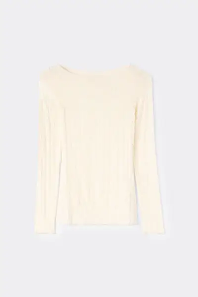 Intimissimi Maglia Scollo a Barchetta Treccia in Ultralight con Cashmere Donna Avorio