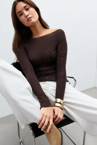 Intimissimi Maglia Scollo a Barchetta Treccia in Ultralight con Cashmere Donna Marrone