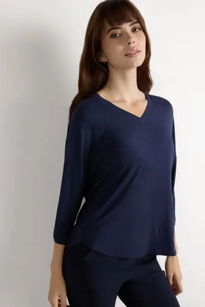 Intimissimi Maglia Scollo a V in Fresh Bamboo Donna Blu