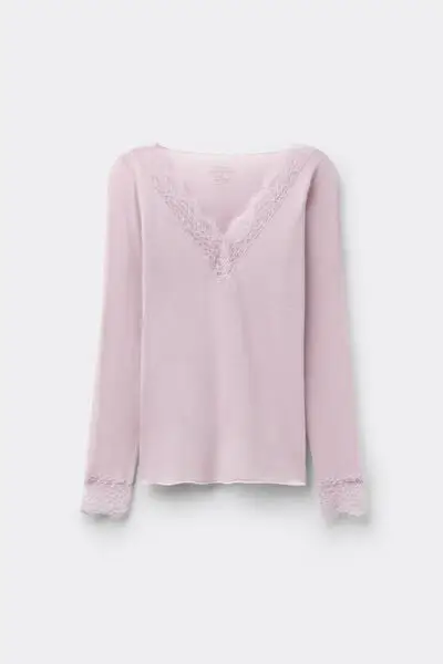 Intimissimi Maglia Scollo a V Ultralight con Cashmere e Pizzo Donna Viola