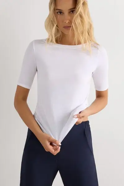 Intimissimi Maglia Scollo Barchetta in Fresh bamboo Donna Bianco