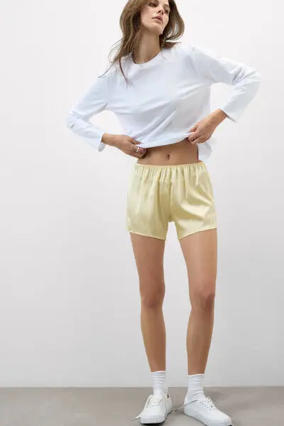 Pantaloncino in Seta Storybook Romance Donna Giallo