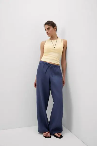 Intimissimi Pantalone Lungo con Coulisse in Tela di Lino The Pure Linen Donna Blu